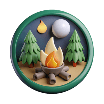 Night Campfire Icon Illustration - Forest Scene with Moon, Trees and Embers png