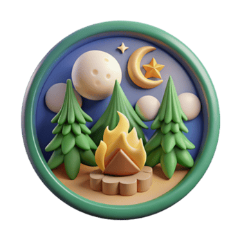 Night Campfire Illustration Moonlit Forest Scene with Trees and Campfire png