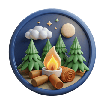Campfire Night Scene Illustration Forest, Moon, Stars, and Cozy Fire png