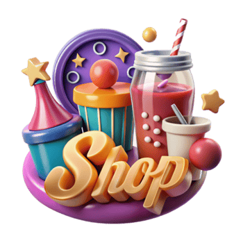 Cartoon Shop Illustration Colorful Drinks and Playful Circus Elements png