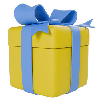 Stylized yellow gift box with blue ribbon. Isolated on transparent background png