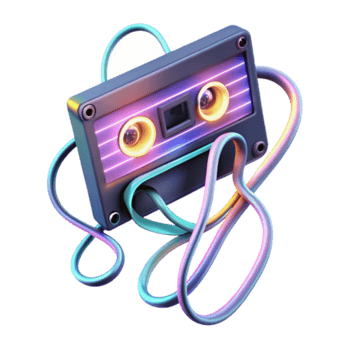 Retro Cassette Tape Illustration Vibrant Neon Lights Abstract Background png