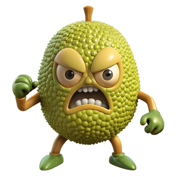 3D Cartoon Jackfruit Character with Angry Expression, Funny Animated Style Isolated on Transparent Background png