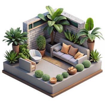 Isometric Illustration Lush Garden Patio Relaxing Outdoor Space Design png