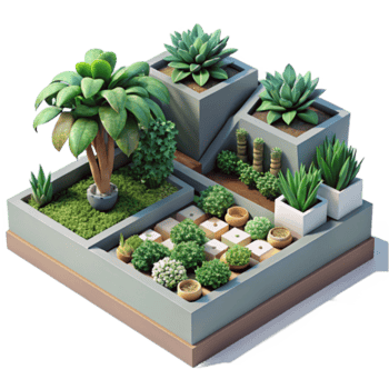 Isometric Illustration Lush Mini Garden Design Succulents Plants Herbs png