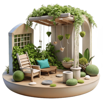 Serene Render of a Lush Garden Patio png