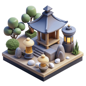 Isometric Illustration Serene Zen Garden Temple Landscape png