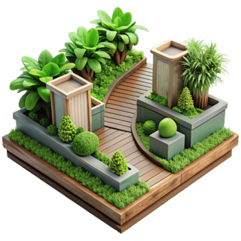 Illustration Lush Rooftop Garden Design Modern Zen Garden Plants Landscaping png