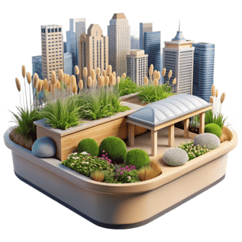 Urban Oasis Rooftop Garden Illustration Cityscape Greenery Design png