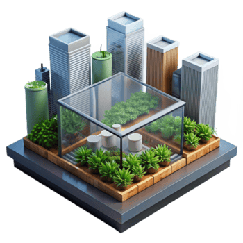 Urban Rooftop Garden Illustration Sustainable Cityscape with Green Spaces png