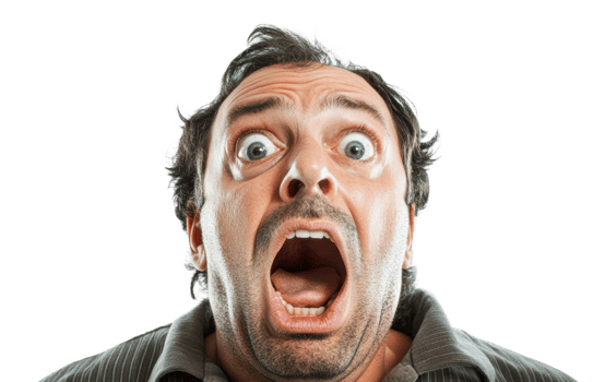 Man expressing shock with wide eyes and open mouth png
