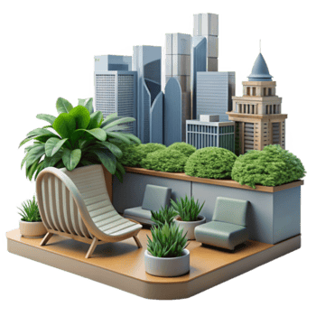 Urban Oasis Rooftop Illustration Cityscape Green Retreat Design png