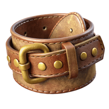 Render of a Brown Leather Belt with Brass Buckle and Studs png