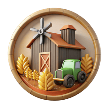 Farmland Icon Rustic Barn, Tractor, Windmill, Wheat, Autumnal Harvest Illustration png