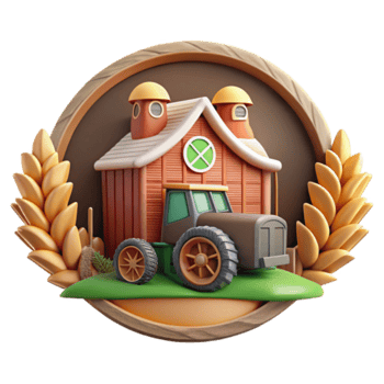 Farm Tractor and Barn Render Illustration png