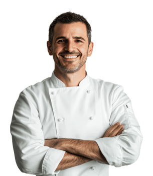 Chef smiling confidently in a professional kitchen png