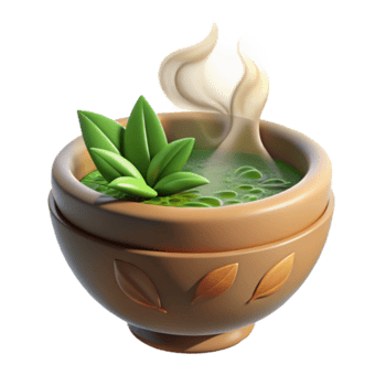 Steaming Herbal Tea in Clay Bowl Illustration png