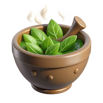 Render of Green Leaves in Mortar and Pestle png