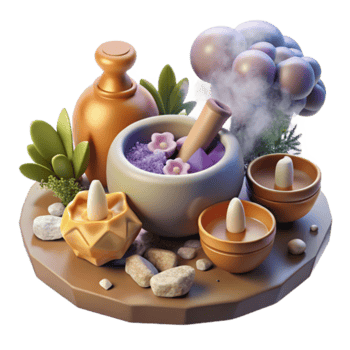 Serene Spa Day Illustration Aromatic Candles, Herbal Bath Salts, and Tranquil Atmosphere png