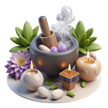 Serene Spa Day Illustration Candles, Stones, and Herbal Ingredients png