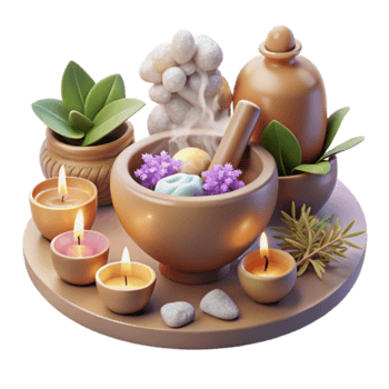 Serene Spa Day Illustration Aromatherapy, Candles, and Herbal Elements png