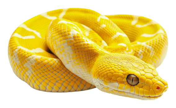 Bright yellow python curled in a resting position png