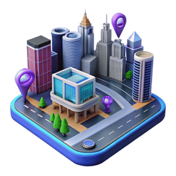 Isometric Cityscape Illustration Urban Buildings, Roads, and Location Pins png