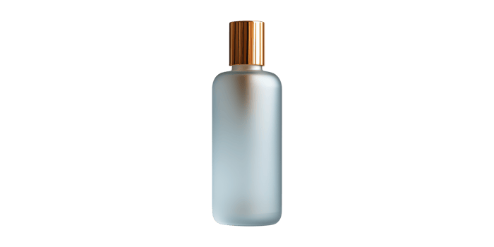 Frosted glass bottle with golden cap isolated on transparent background png