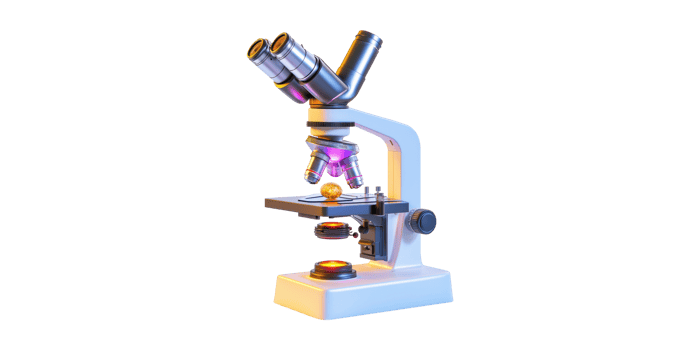 Scientific laboratory microscope isolated on transparent background png