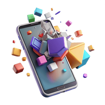 Illustration of Colorful Geometric Shapes Exploding from Smartphone Screen png