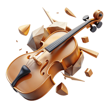 Shattered Symphony A Render of a Violin Exploding into Geometric Fragments png