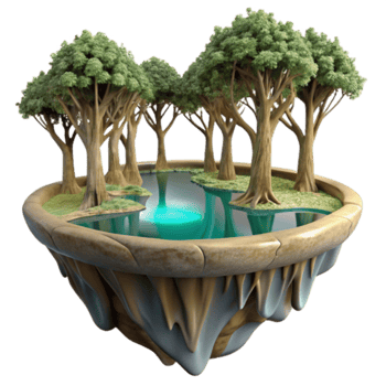 Enchanted Island Render Lush Trees Tranquil Pond Fantasy Islandcape png