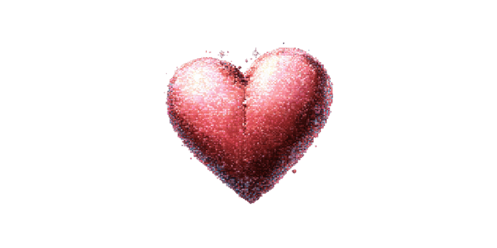 Pixelated heart shape with glitter isolated on transparent background png
