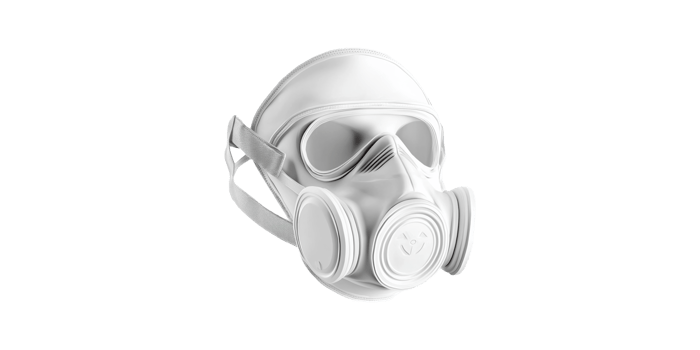 White gas mask with straps isolated on transparent background png