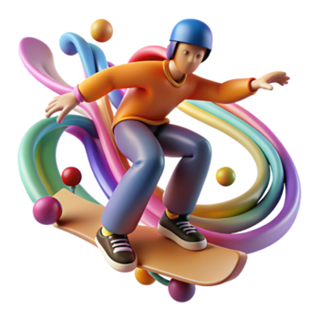 Illustration Skateboarding Cartoon Character Rainbow Swirls png