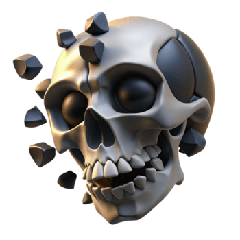 3D Render of a Disintegrating Skull Illustration, Stylized Cranium with Shattering Stone Fragments png