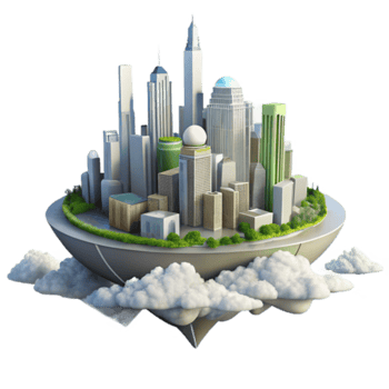 Illustration Cityscape on Clouds, Futuristic Urban Island png