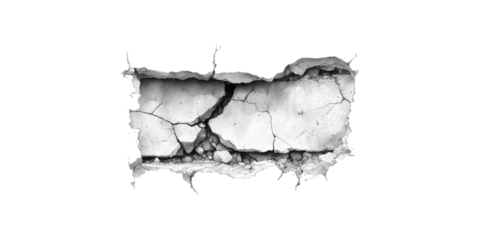 Cracked concrete wall fragment isolated on transparent background png