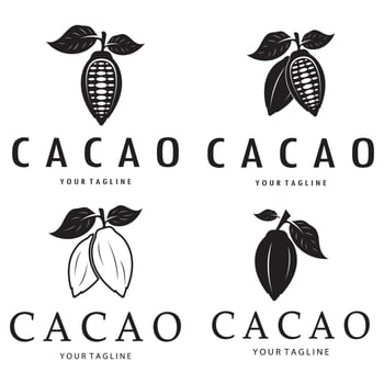 group cocoa logo,cocoa bean,cocoa tree,cocoa branches and leaves,chocolate mix on white background,vintage,modern,simple,minimalist icon illustration template design vector