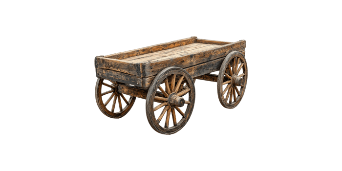 Vintage wooden wagon with four wheels isolated on transparent background png