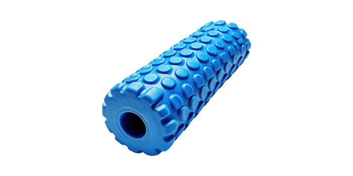 Blue textured foam roller cylinder for physical therapy isolated on transparent background png