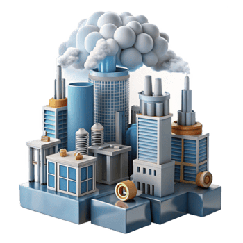 Illustration of Industrial Cityscape with Pollution Cloud png