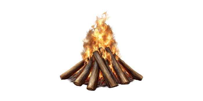 Campfire with burning logs isolated on transparent background png