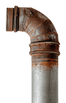 Rusty metal pipe elbow in industrial setting png