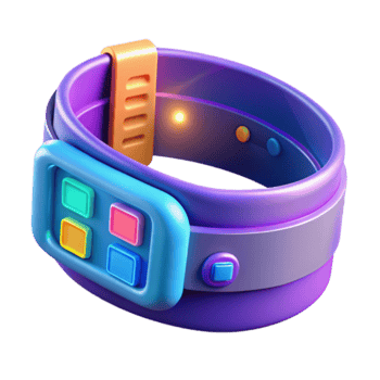 Vibrant Purple and Blue Render of a Smart Bracelet with Colorful Interface png