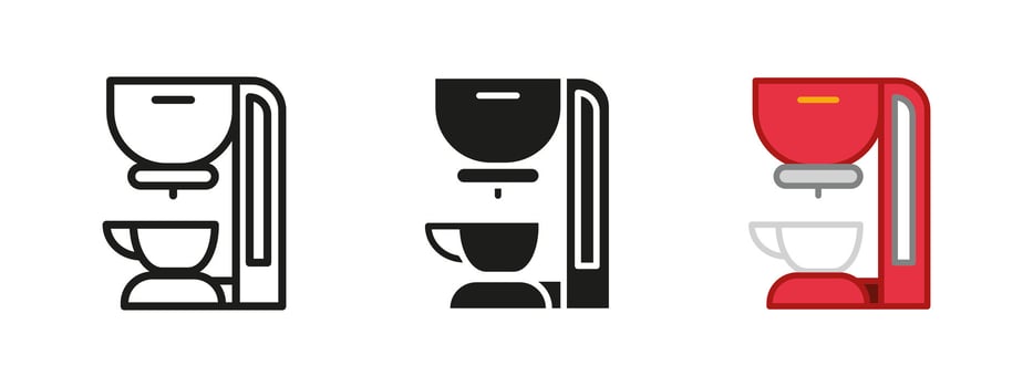 Coffee machine icon. Coffeemaker illustration. Automatic coffee maker symbol. Espresso machine sign. Breakfast cafe pictogram. Kitchen appliance outline, line, black or colored concept isolated vector