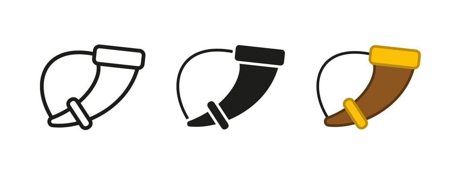 Drinking horn icon. Viking battle bullhorn illustration. Hunter blowing horn signal symbol. Barbarian medieval trumpet sign. Historic nordic props pictogram. War horn isolated concept. vector