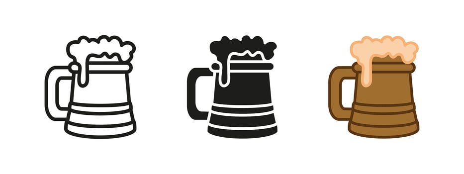 Beer mug icon. Pint of ale symbol. Vintage wooden beer mug with foam illustration. Medieval tavern or pub symbol. Rustic bar sign. Alcohol beverage draft pictogram. Oktoberfest logo. Beer mug. vector
