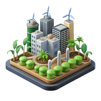Eco-Friendly Cityscape Illustration Green Buildings Wind Turbines Sustainable Urban Design png
