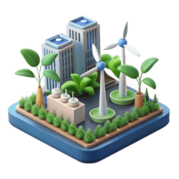 Eco-Friendly Cityscape Illustration Green Energy Sustainable Buildings Wind Turbines png